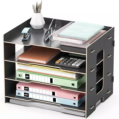 Office File Tray A4 Desk Tidy Organiser 4 Tier Document/Paper/Letter Black • £13.49