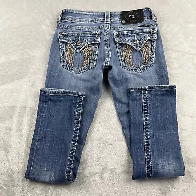 Miss Me Jeans Straight Wing Embellished Flap Pockets Womens Sz 24   25X26.5 READ • $18.99