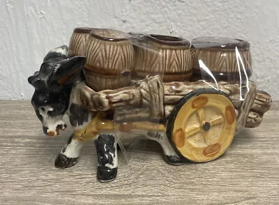 Vtg Victoria Ceramics Donkey Cart Barrel Creamer Sugar Salt Pepper Set Japan  • $19.99