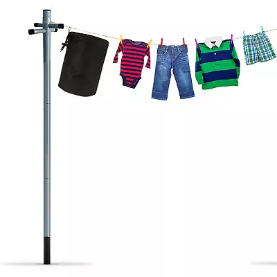 Galvanized 2.4m Washing Line Post Pole Heavy Duty Clothes Support With Socket • £18.85