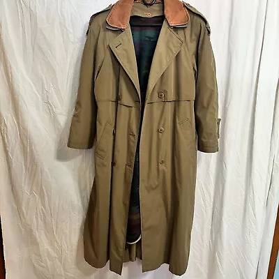 Vintage Trench Coat Women’s Long Plaid Removeable Lined Button Olive Khaki SZ 12 • $35