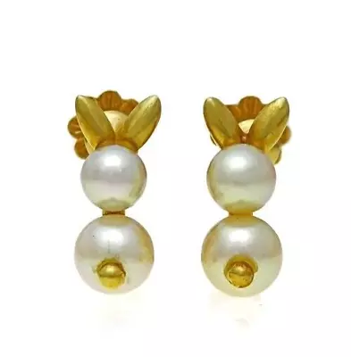 Vintage Van Cleef & Arpels 18k Yellow Gold Pearl Rabbit Bunny Earrings Signed • $2150