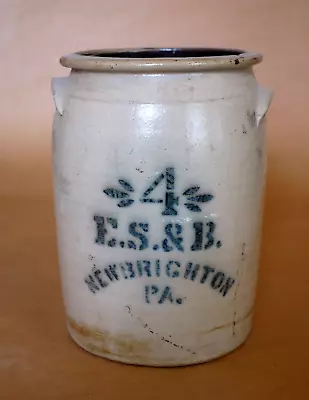 Antique VTG 4 Gallon New Brighton PA ES&B Stoneware Crock - 14 1/4  Tall • $245