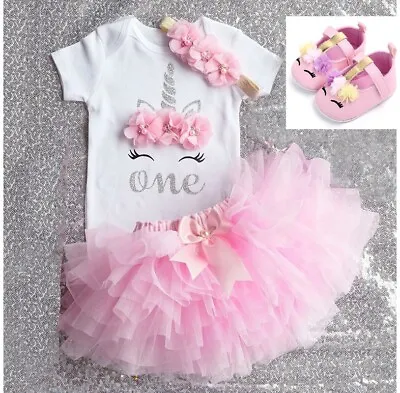 Baby Girl 1st Birthday Outfit Unicorn Pink Tutu Dress 4 Pc Cakesmash Photoshoot • $49.99