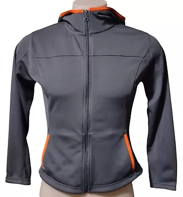 Women’s MTA Sport Track Jacket Hoodie Size M Full Zip Pockets Gray/Orange Trim • $10.22