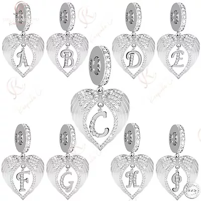 Angel Wings Initial / Alphabet Letter Charm Genuine 925 Sterling Silver Memorial • £14.99