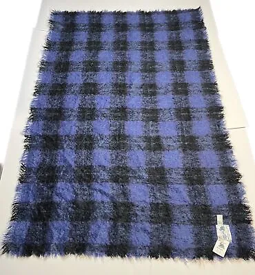 Donegal Design Purple & Black Plaid Mohair Wool Shawl Throw Blanket 37” X 57” • $87.50