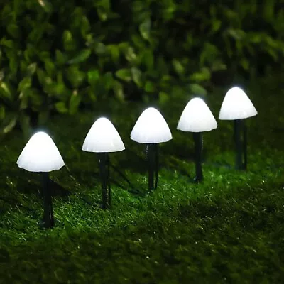 10 LED Solar White Mushroom String Light Outdoor Garden Ornaments Yard Fairy • £10.37