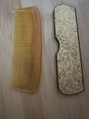 Vintage Comb With Floral Motif Metal Case Made In Unbranded • $12.99