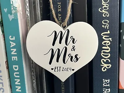 Mr & Mrs Est 2024 Wooden Heart Wedding Gift • £2.99