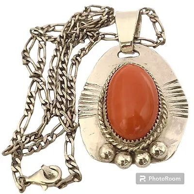 Sterling Silver Navajo Handmade Pendant Mediterranean Coral Necklace  • $245