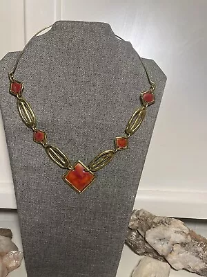 Brutalist Brass Enamel Vintage Necklace  • $9.26