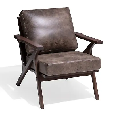 Oak Mid-Century Accent Armchair Home Upholstered Lounge Chair (Brown) • $149.99