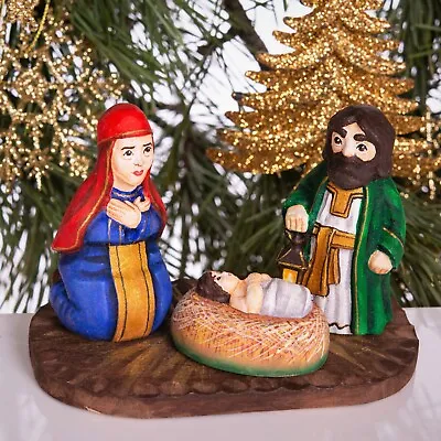Wooden Hand Carved Nativity Set 4  Hand Painted Nativity Scene Christmas Decor • $44.99
