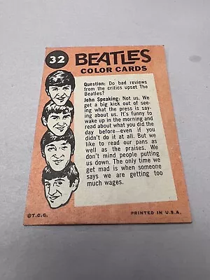 Collectors VNTG Beatles Color Card Collectors Card #32 • $3.99