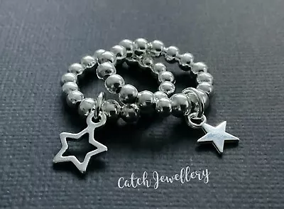 2 X Silver Stars Beaded Stretch Stacking Rings Boho Bijoux • £3.79