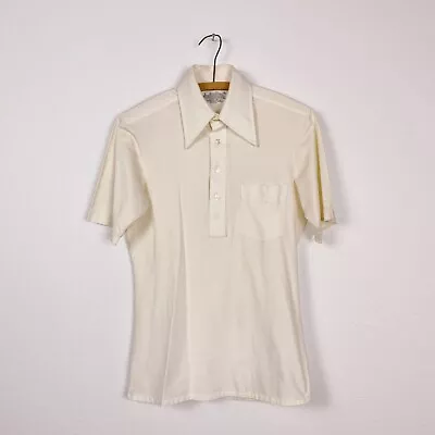 Vintage KMart Ivory Short Sleeve Dagger Collar Disco Polo Shirt Small 14 14.5 • $75.20