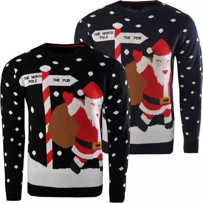 Soulstar Mens Xmas Novelty Knitted Christmas To The Pub Jumper Size S-2XL • £11.86