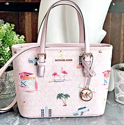 MICHAEL KORS JET SET TRAVEL ZIP XS TOTE CROSSBODY BAG Flamingo POWDER BLUSH • $119.95