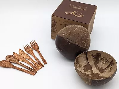 [#4] Large 500ml+ | Eco-Friendly Coconut Shell Bowls & Cutlery | Set Of 2 Bowls • £8.99