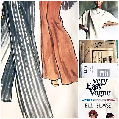 Vtg Vogue Wide Leg Pants Slit Tunic Top Batteau Neckline 1976 Pattern 1457 Sz 14 • $14.99