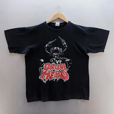 Muppets T Shirt Large Black Graphic Print Drum Hero Animal Cartoon Short Sleeve • £10.43