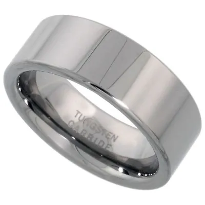 Tungsten Carbide 8 Mm Comfort Fit Flat Wedding Band Matching Ring Mirror Finish • $23.99