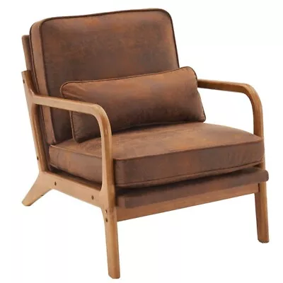 Oak Armrest Oak Upholstered Single Lounge Chair Indoor Lounge Chair Orange • $144.89