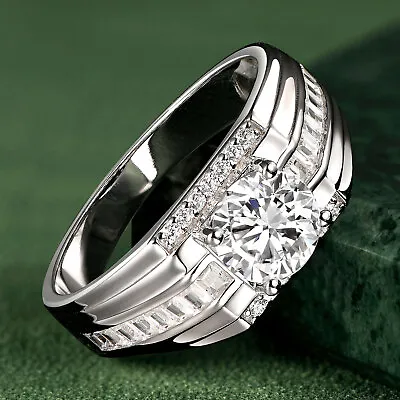 Moissanite Men's Wedding Engagement Rings Wedding Bands Sterling Silver Size 9 • $51.99