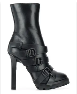 Dsquared2 Vitello 120mm Buckle Boots Black Leather Shoes • $300