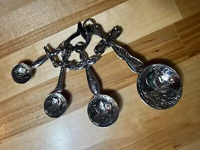 GANZ Elegant Measuring Spoons  Fleur De Lis Pattern Silver Zinc Metal (4 In Set) • $15