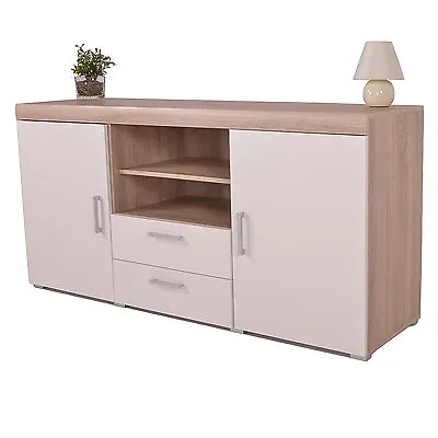 £139.95 • Buy White & Sonoma Oak Large 2 Door 2 Drawer Sideboard Cupboard TV Cabinet Furniture