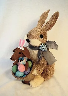 Dachshund Red Brown Felt Sculpture & Sisal Easter Bunny& Eggs  Large 14  Tall • $45