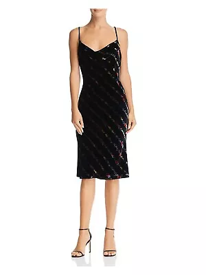 MILLY Womens Black Floral Spaghetti Strap V Neck Knee Length Cocktail Dress 4 • $50.99