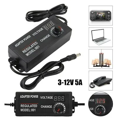 Electrical Power Supply Adapter Charger Variable Voltage Adjustable 3V-12V AC/DC • £8.95