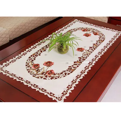 60x120cm Tablecloth Embroidered Flower Coffee Table Cloth Cover Home Party Gifts • £12.14