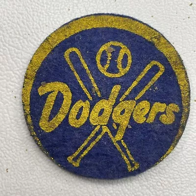 Vtg C 1950s 1 & 15/16” BROOKLYN DODGERS Off-Center Felt Patch (Yellow /Blue)P005 • $9.50