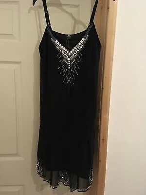 UK12 Black Sequin Beaded Dress By Oasis Very 1920s Vintage Flapper Style BNWT • £40