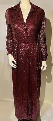 Vintage 1970s Oscar De La Renta Boutique Maroon Sequin Formal Gown Maxi Dress S • $750