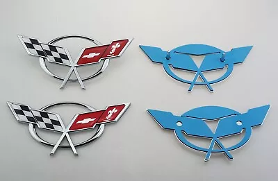 Pair 1997 - 2004 Corvette C5 Emblem Badge W/ Moulding 19207384 10258164 Chrome • $26.99