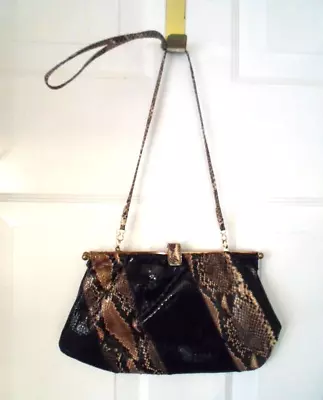 Vintage Python Snakeskin Handbag Convertible Shoulder Clutch Black Brown Beige • $29.50