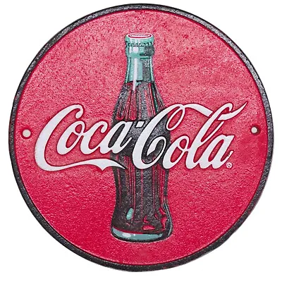 Coca-Cola 24cm Cast Iron Advertising Wall Sign Vintage Bar Garage Kitchen Decor • £19.95
