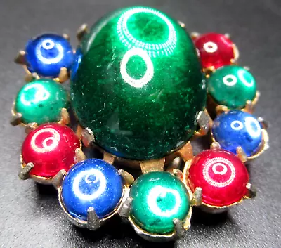 Beautiful Mogul Red Blue & Green Glass Cabochon Vintage Dress Clip • $49.99