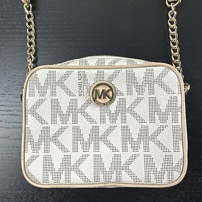 Michael Kors Fulton Signature PVC MK Logo Large EW Crossbody Purse Bag Vanilla • $45.99