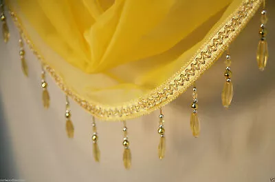 £5.99 • Buy Yellow Crystal Beaded Sparkle Swag Pelmet Valance Voile Net Curtain Swag Single