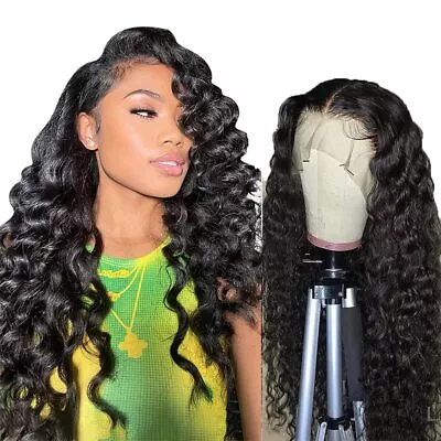 28inch Human Hair Lace Front Wig Loose Deep Wave 13×4 Lace Frontal Wig For Women • $74.36