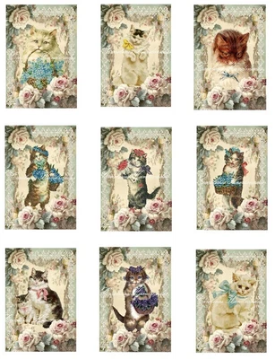 $13.50 • Buy Vintage Cats A MULTI-SIZE Cotton Fabric Quilt Blocks Reproduction
