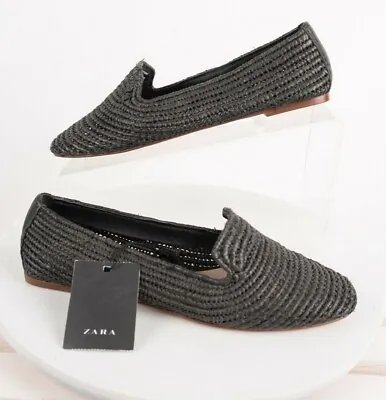 $45 • Buy Zara Women’s Flats Moccasins Loafers Sz 6 Eu 36 Black Braided Weave Pattern NWT