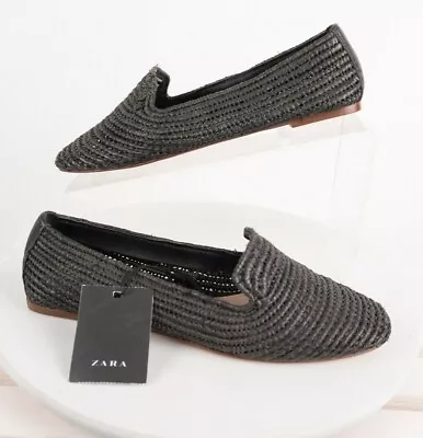 Zara Women’s Flats Moccasins Loafers Sz 6 Eu 36 Black Braided Weave Pattern NWT • $29.25