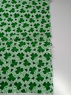 Fabric White Background  With Green Clover Print  9 X 32  100% Cotton • $1.95